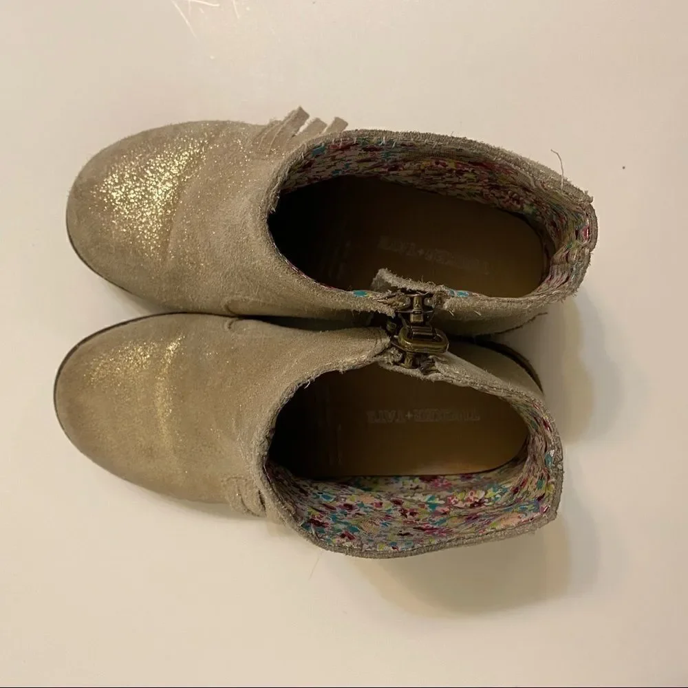 Tucker + Tate Nordstrom Gold Fringe Leather suede Girls zip low Boots 29/US 12